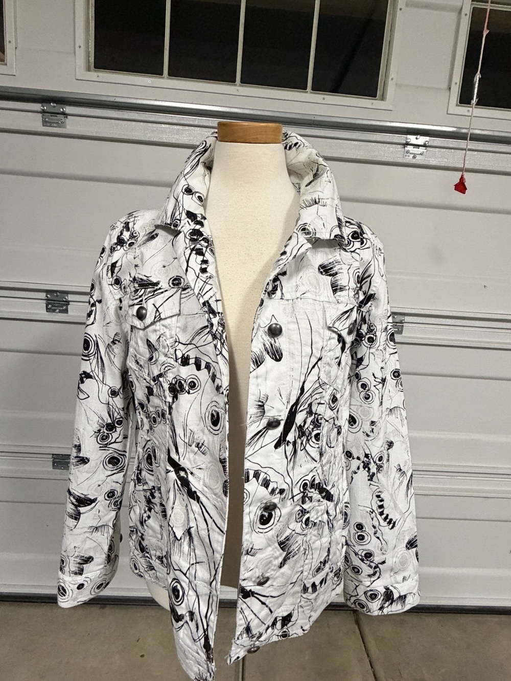 Chico's White and Black Printed Jean Jacket